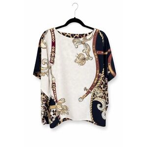 Chicos Reversible Printed Poncho Black Ecru Leopard Scarf Style X/XL MobWife